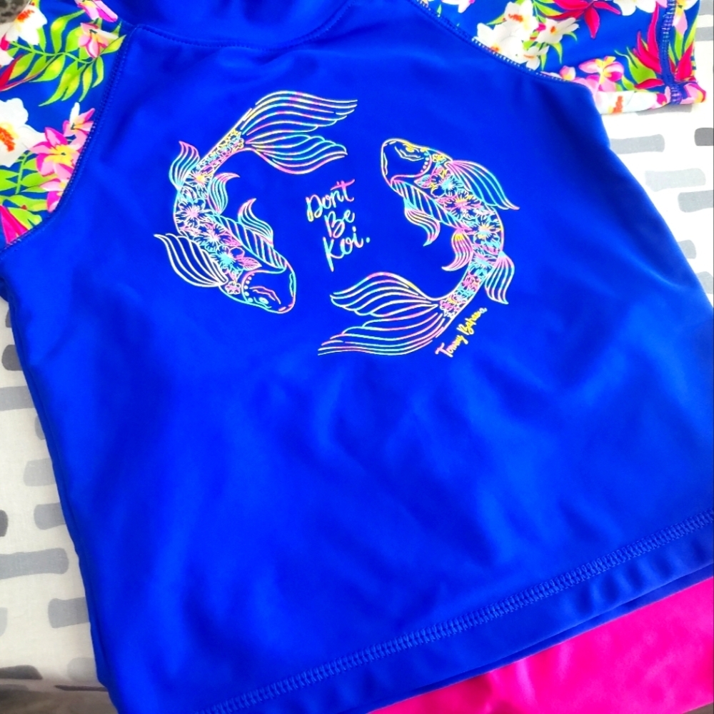 Tommy bahama Dont be koi swim set Size 4 Toddler Hot Pink Blue